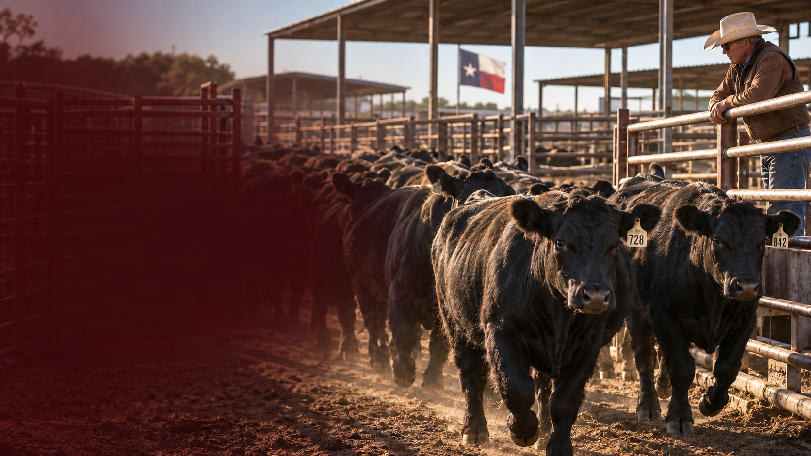 Angus cattle moving through Texas sale-barn corrals